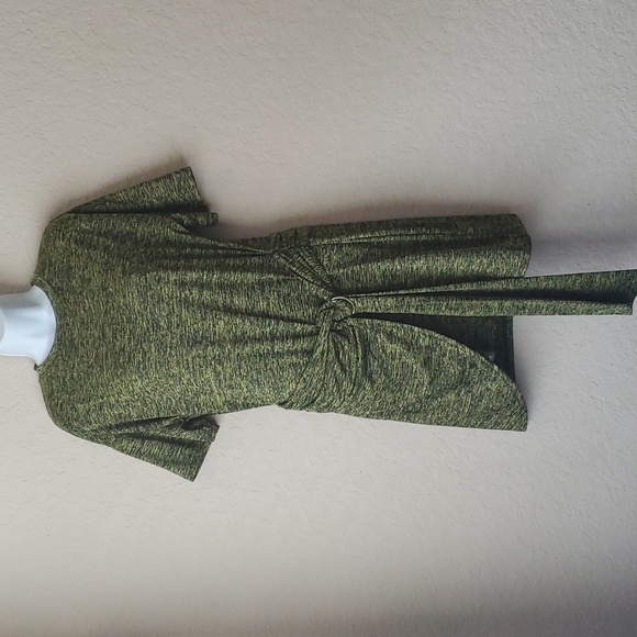 4/$30 **Green and black heather pattern dress with cinch tie waist size … - Picture 1 of 8